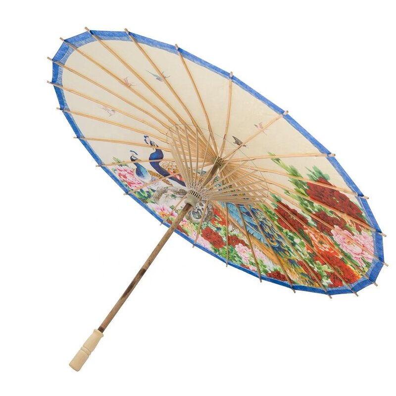 Umbrella Manufacturer - Hot Sale Rainproof Wooden Handle Handmade Chinese Peacock Oiled Paper With Parasol 33"