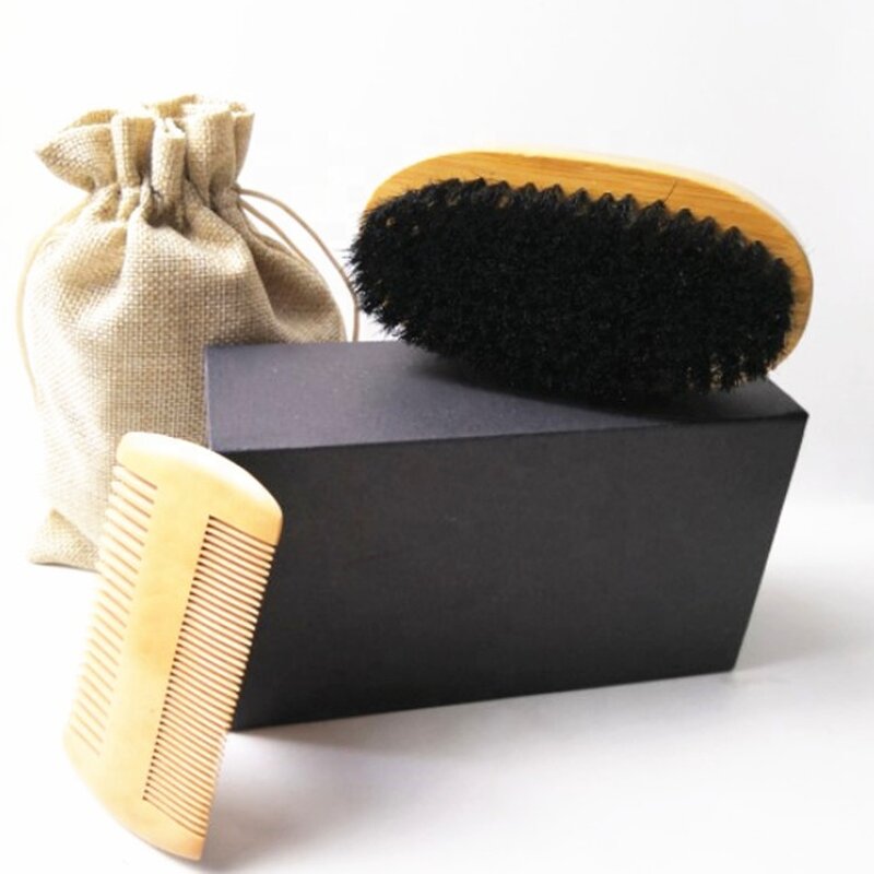 Beard Grooming Kit Manufacturer - Custom Logo Natural Boar Bristle Soft Brush Wooden Comb for Men