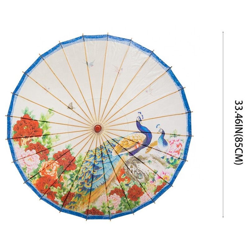 Umbrella Manufacturer - Hot Sale Rainproof Wooden Handle Handmade Chinese Peacock Oiled Paper With Parasol 33"
