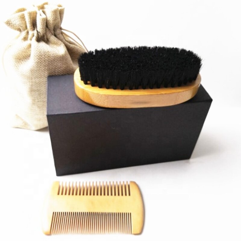 Beard Grooming Kit Manufacturer - Custom Logo Natural Boar Bristle Soft Brush Wooden Comb for Men
