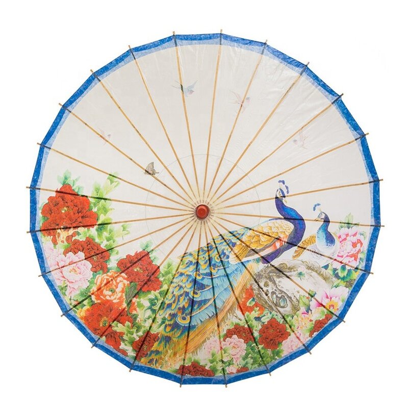 Umbrella Manufacturer - Hot Sale Rainproof Wooden Handle Handmade Chinese Peacock Oiled Paper With Parasol 33"