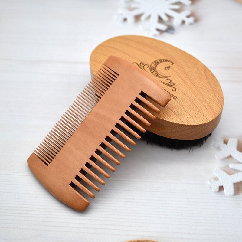Beard Growth Kit Manufacturer - Custom logo Men Wooden 360 Wave Brush Double Sided Lice Comb