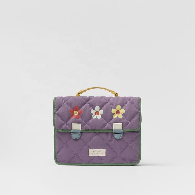 Kid's Backpack Manufacturer - New Purple Flower Canvas Quilted Embroidered