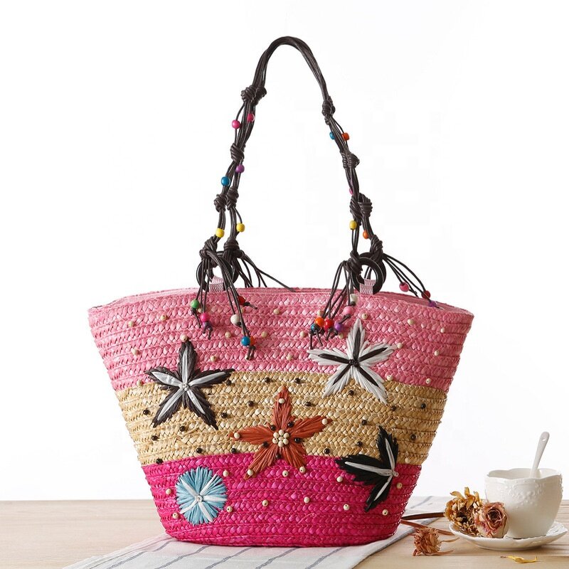 Straw Bag Manufacturer - Drop Shipping New Bohemian Hand-embroidered Starfish Beaded Woven Female Shoulder