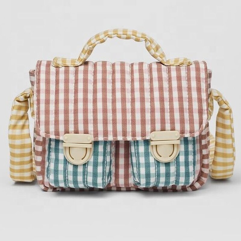 Shoulder Bag Manufacturer - New Fresh Color Matching Checkered Cotton Soft for Girls