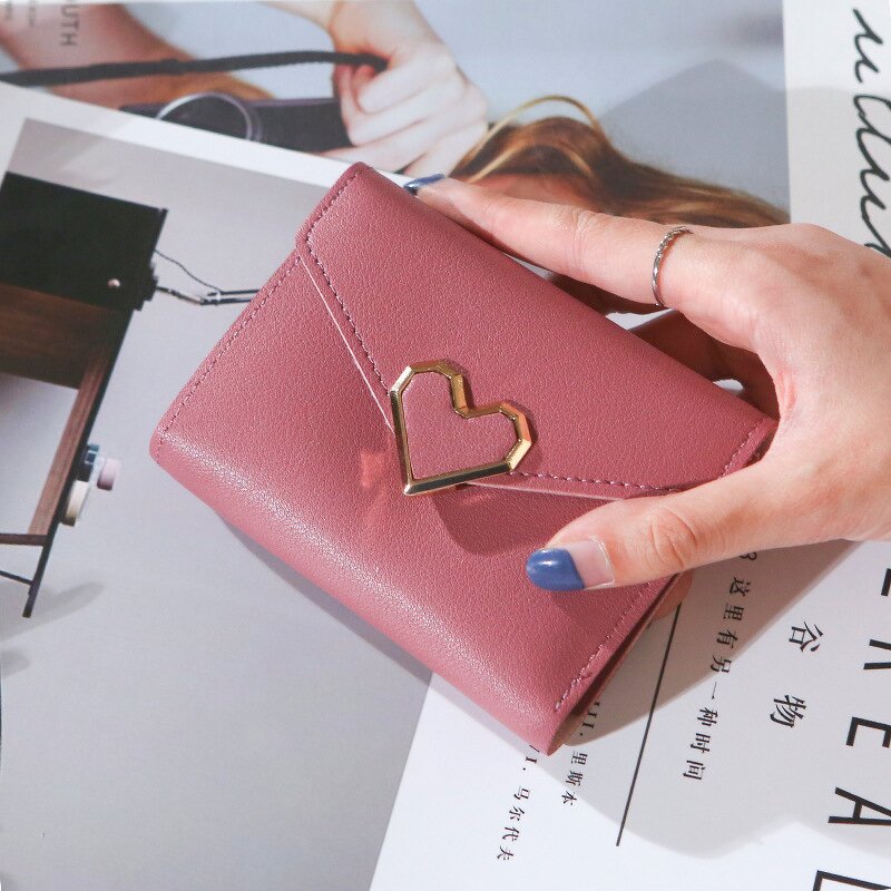 Coin Purse Manufacturer - Cheap Solid Color Heart Ladies Hand Multilayer Card Holder
