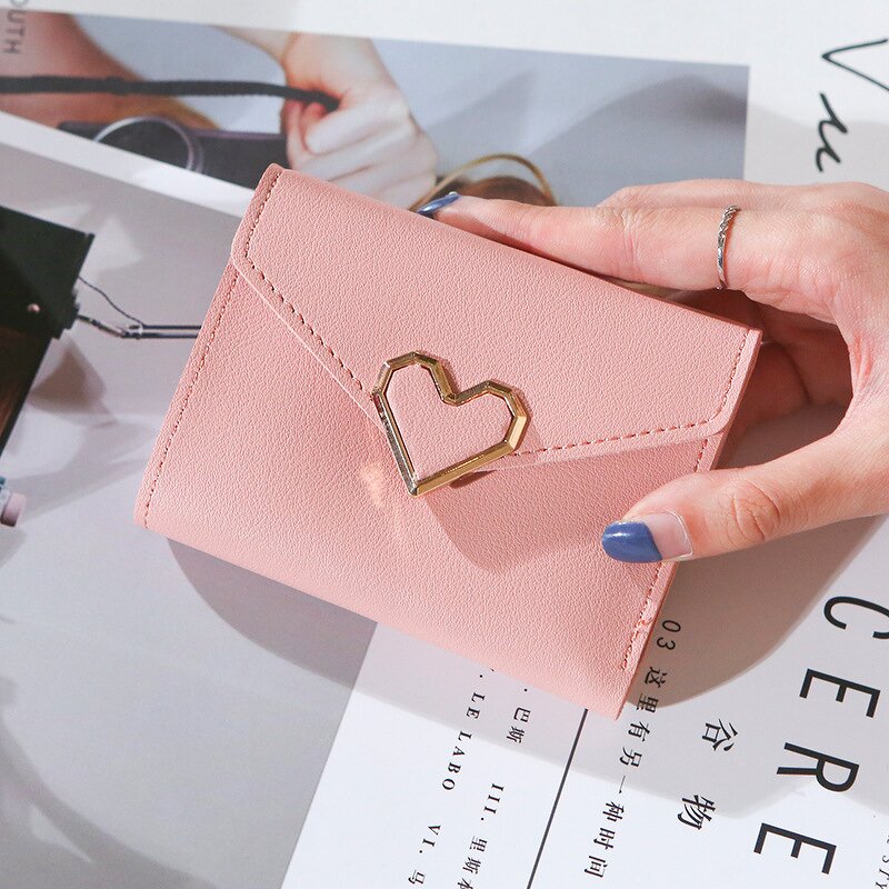 Coin Purse Manufacturer - Cheap Solid Color Heart Ladies Hand Multilayer Card Holder