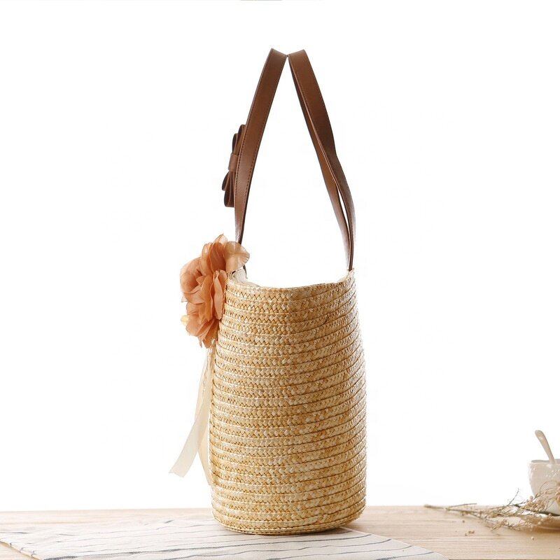 Straw Woven Shoulder Bag Manufacturer - 2020 New Style Garden Flower Solid Color Hand-woven Beach Tote Handbag