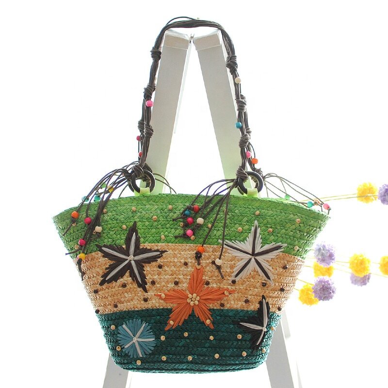 Straw Bag Manufacturer - Drop Shipping New Bohemian Hand-embroidered Starfish Beaded Woven Female Shoulder
