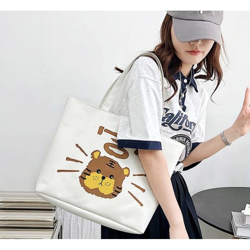 Canvas Tote Bag Manufacturer - Large Capacity Animal Print Doraemon Tiger Student Shopping