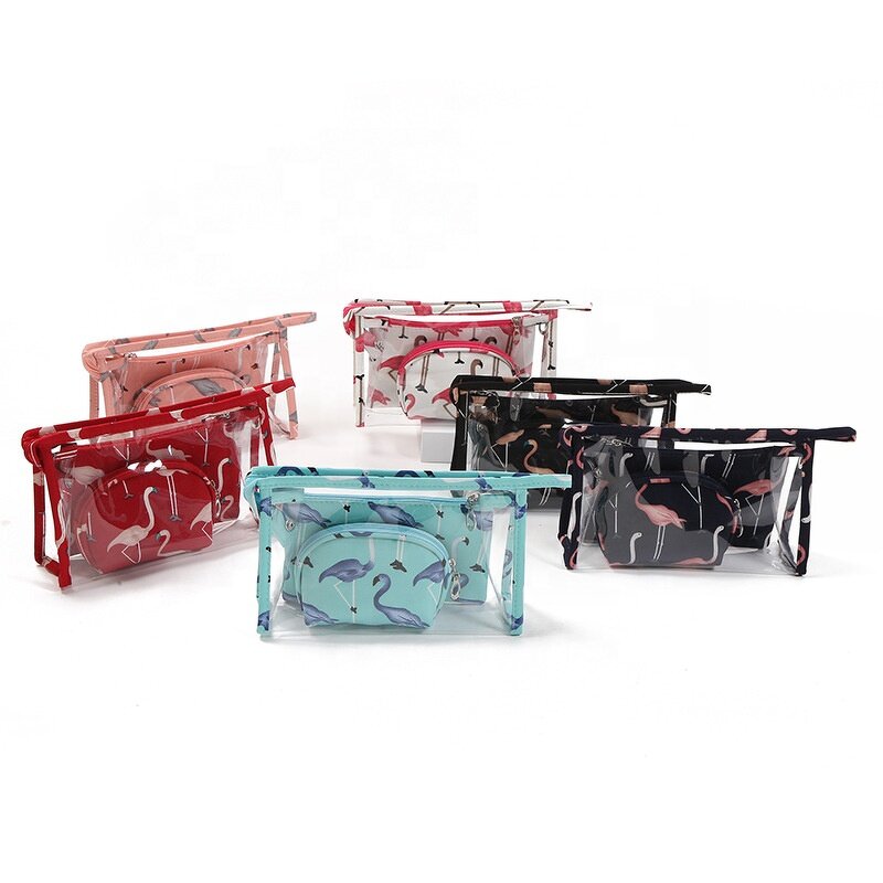 Travel Cosmetic Storage Bag Manufacturer - Factory Wholesale New Fashion Transparent PVC Portable Three-piece Set