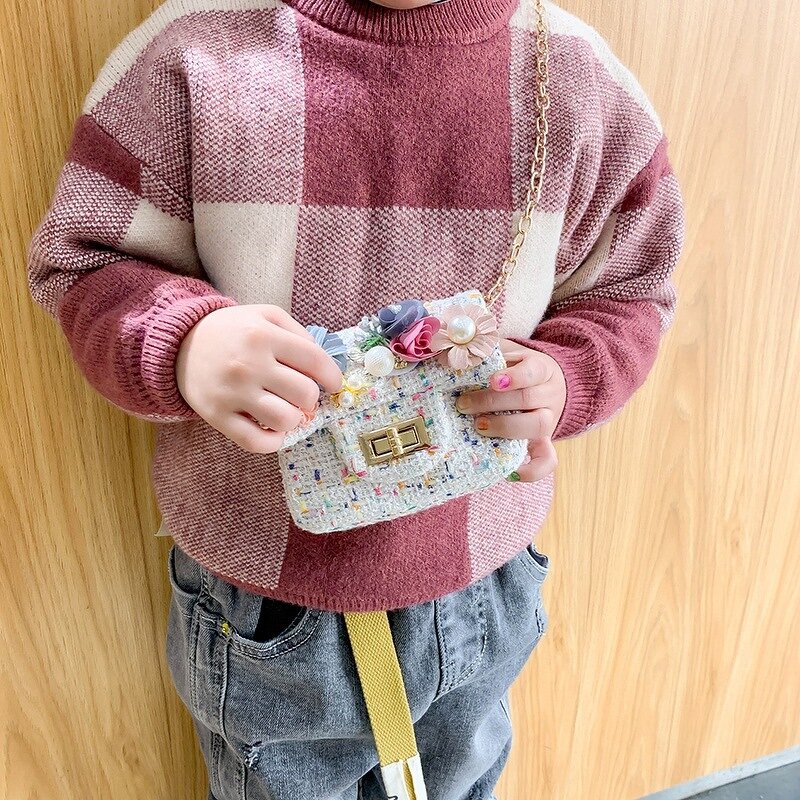 Coin Purse Manufacturer - Children's Cute Cartoon Flower Woven Shoulder Small Fragrance Messenger Baby Candy Bag