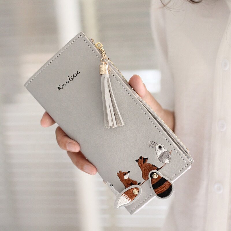 Women Wallet Manufacturer - Customized Cute Animal Embroidered PU Leather Long Slim