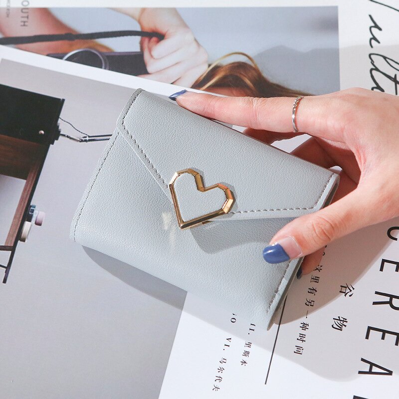 Coin Purse Manufacturer - Cheap Solid Color Heart Ladies Hand Multilayer Card Holder