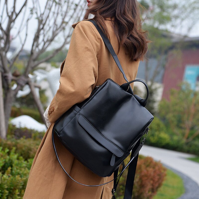PU Backpack Manufacturer - 2021 New Simple Personality Waterproof Anti-theft Korean Casual All-match Soft Leather for Women