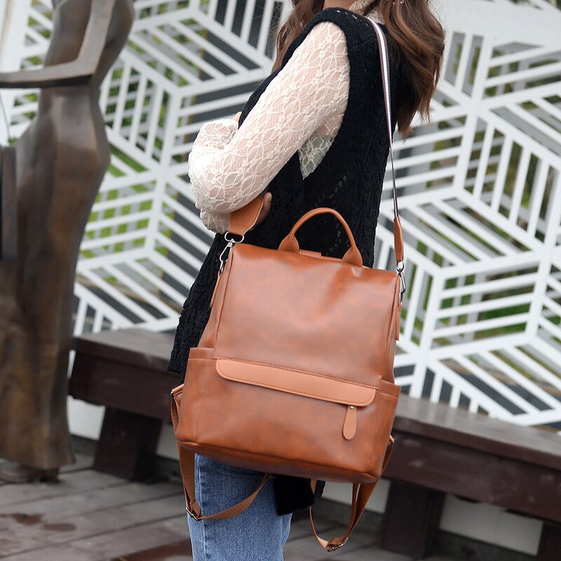 PU Backpack Manufacturer - 2021 New Simple Personality Waterproof Anti-theft Korean Casual All-match Soft Leather for Women
