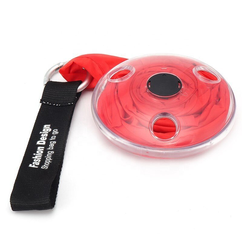 Foldable Shopping Bag Manufacturer - New Portable Polyester Folding Tote Small Disc Roll up with Plastic Round Box