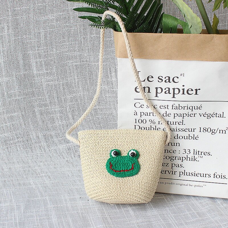 Coin Purse Manufacturer - Cute Princess Fashion Mini One-shoulder Children's Hand-woven Messenger Straw Beach Bag