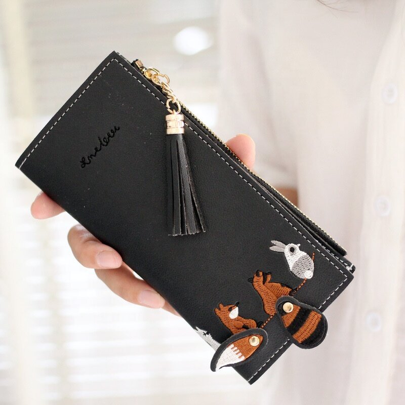 Women Wallet Manufacturer - Customized Cute Animal Embroidered PU Leather Long Slim