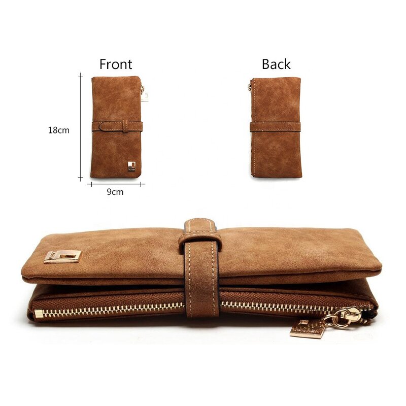 Wallet Manufacturer - 2020 Hot Selling Long Design Two Fold Zipper Nubuck Leather Purse