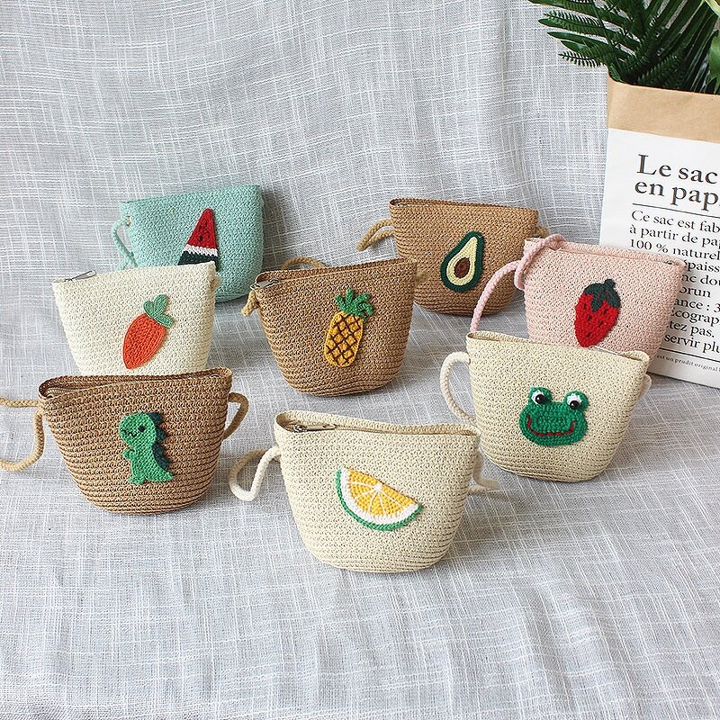 Coin Purse Manufacturer - Cute Princess Fashion Mini One-shoulder Children's Hand-woven Messenger Straw Beach Bag