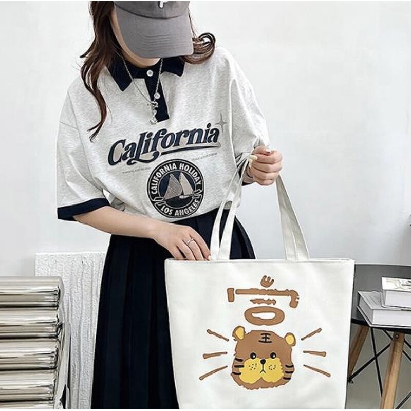 Canvas Tote Bag Manufacturer - Large Capacity Animal Print Doraemon Tiger Student Shopping