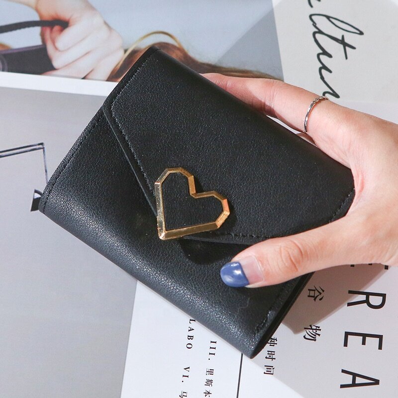 Coin Purse Manufacturer - Cheap Solid Color Heart Ladies Hand Multilayer Card Holder