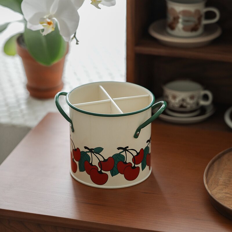 Tableware Bucket Manufacturer - Vintage Cherry Household Kitchen Metal Chopsticks Cage for Knife and Fork Storage