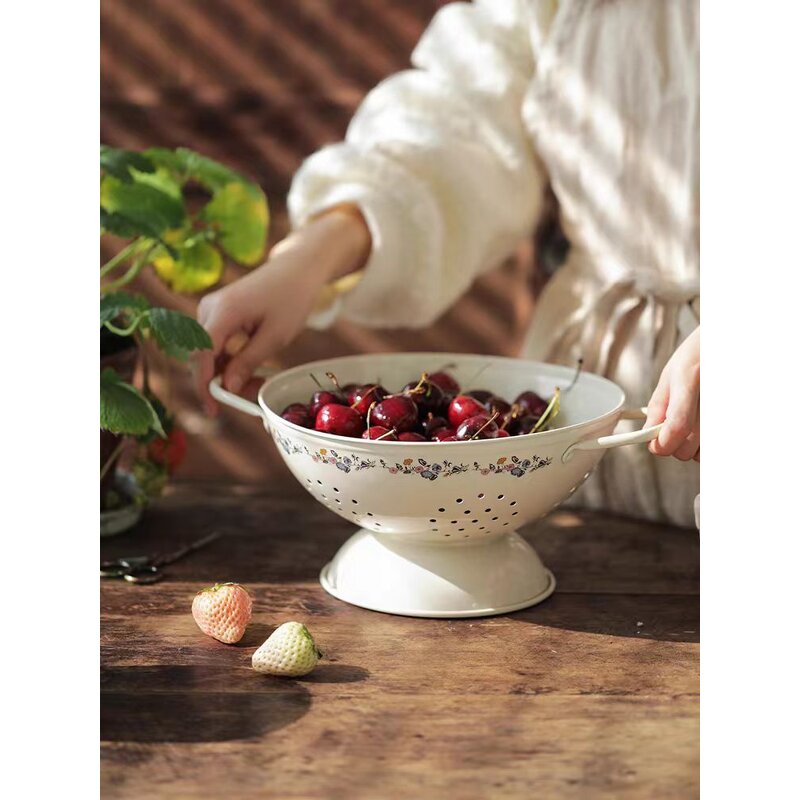 Fruit Basket Manufacturer - French Vintage Metal Drain Home Living Room Ins Cream Wind Double Ear Water Fruit Plate