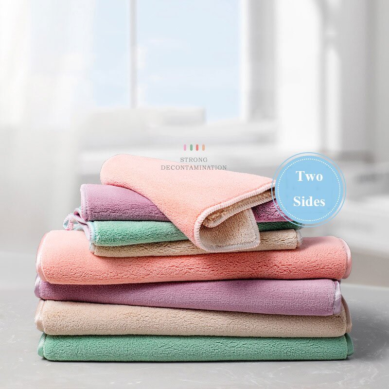 Cleaning Cloth Manufacturer - Microfiber Two-Color Thick Magic 30 * 40cm Green Khaki Purple Pink for Kitchen Use