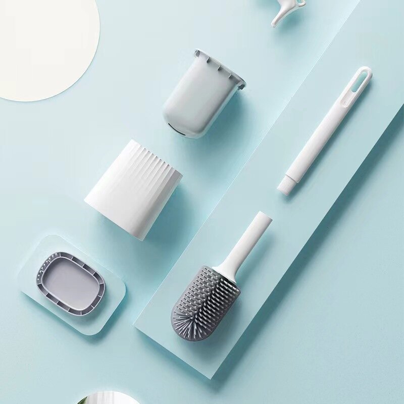 Toilet Cleaning Brush Set Manufacturer - Wall Mounted Soft Rubber Long Handle New Type Silicone Includes Brush and Holder