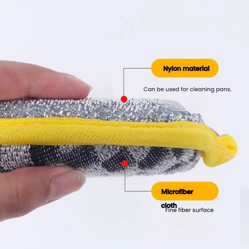 Dishwashing Sponge Manufacturer - Black and White Checkered Kitchen Double-Sided Polyester Brush for Pot Cleaning Household
