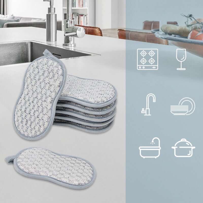 Sponge Dishwashing Brush Manufacturer - Silver Wire Thickened Multifunctional Double-Sided Polyester Cloth Replaces Steel