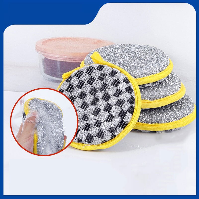 Dishwashing Sponge Manufacturer - Black and White Checkered Kitchen Double-Sided Polyester Brush for Pot Cleaning Household