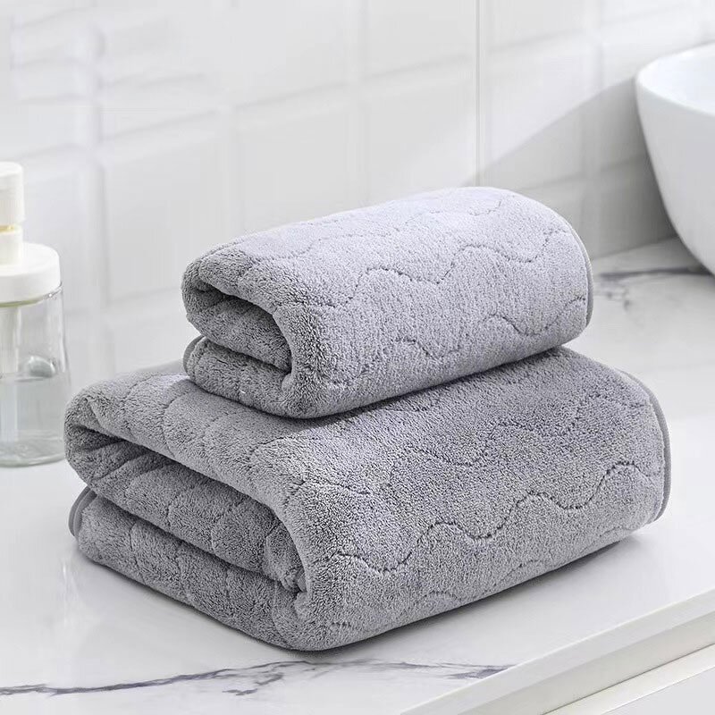 Bath Towel Set Manufacturer - 70 * 140cm Coral Velvet Water Ripple Quick Dry Absorbent Knitted Face Wash Towel for Household