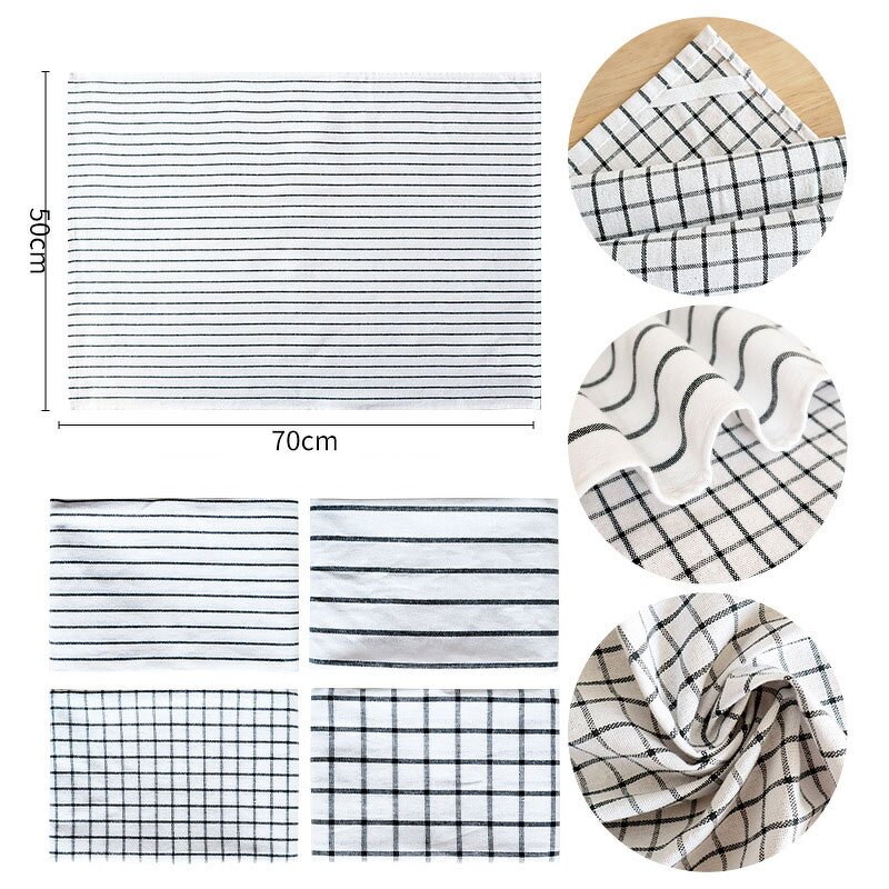 Cotton Napkin Manufacturer - Wholesale Reusable Soft Printed Plaid Stripes Woven Quick-Dry Home Kitchen Towel