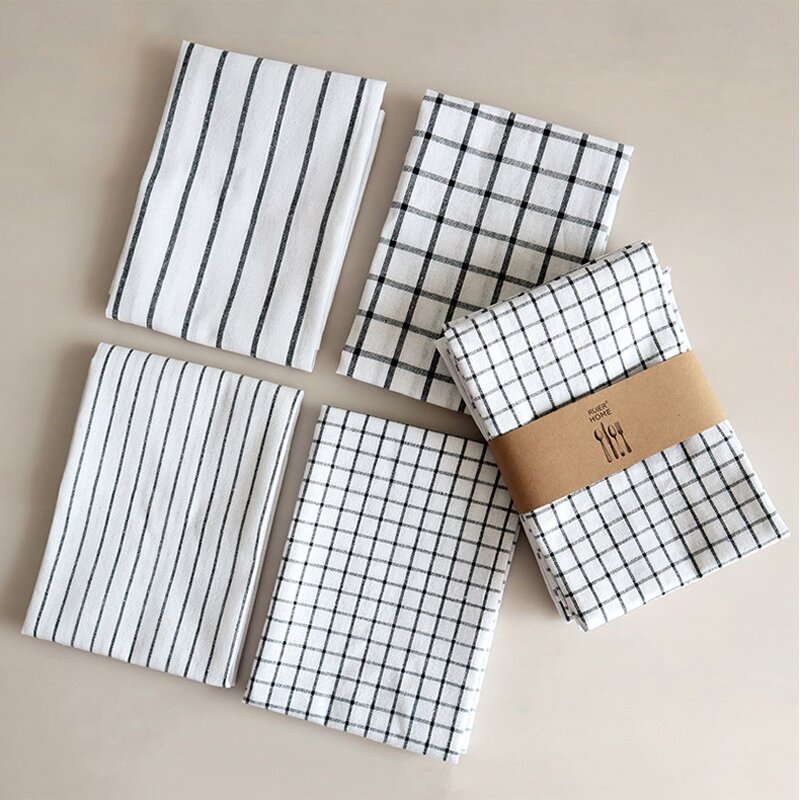 Cotton Napkin Manufacturer - Wholesale Reusable Soft Printed Plaid Stripes Woven Quick-Dry Home Kitchen Towel