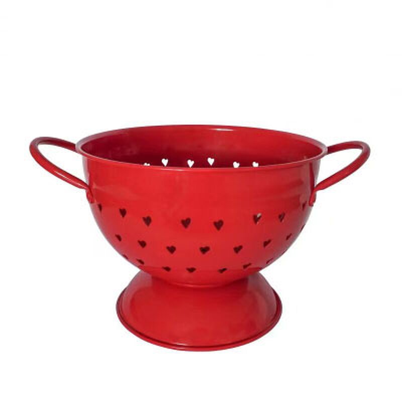 Fruit Basket Manufacturer - Galvanized Metal Round Kitchen Colander with Colorful Punching Holes & Enamel Handle for Washing