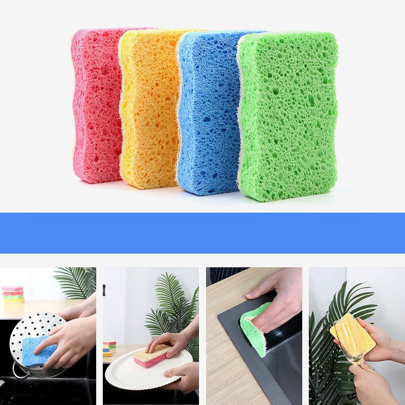 Scrubber Manufacturer - Double-sided Loofah Cleaning Pad Thickened Oil-Resistant Kitchen Wooden Pulp Cotton Dishwashing