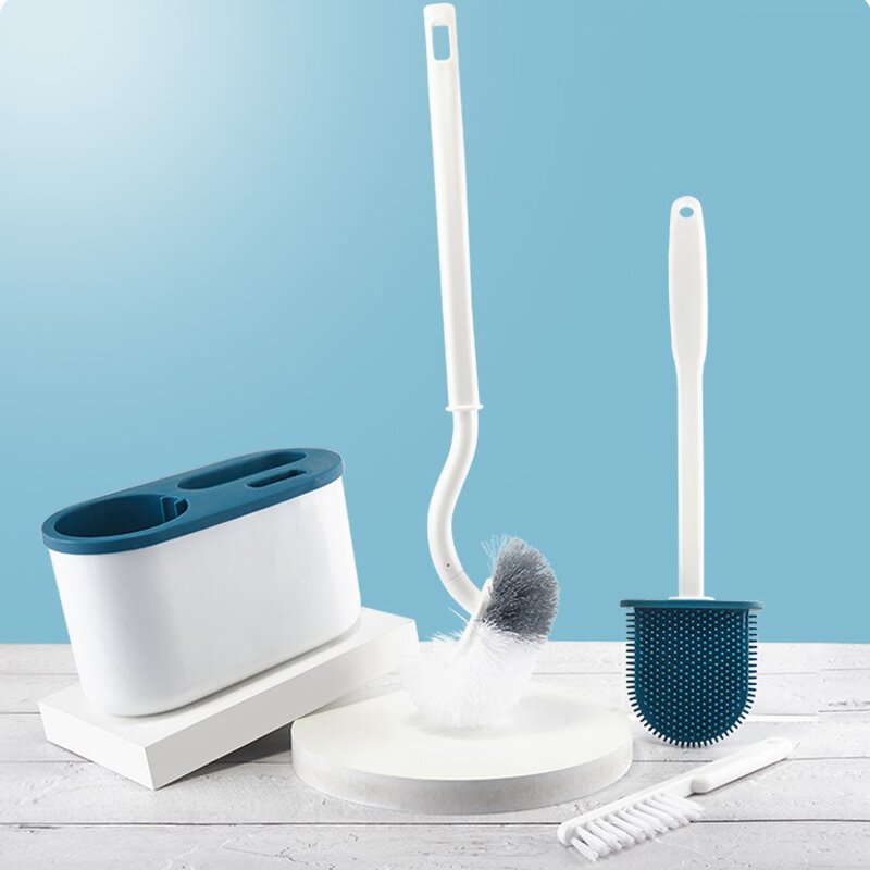 Toilet Brush Manufacturer - Fancy Silicone Brush Head Wallmounted Auto Holder with Suction Cup