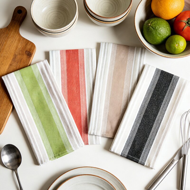 Napkins Manufacturer - Nordic Minimalist Style Cotton Yarn Dyed Home Fabrics Kitchen Towels Household Dishwashing Cloths