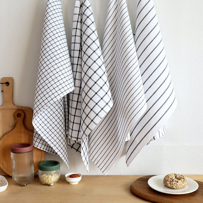 Cotton Napkin Manufacturer - Wholesale Reusable Soft Printed Plaid Stripes Woven Quick-Dry Home Kitchen Towel