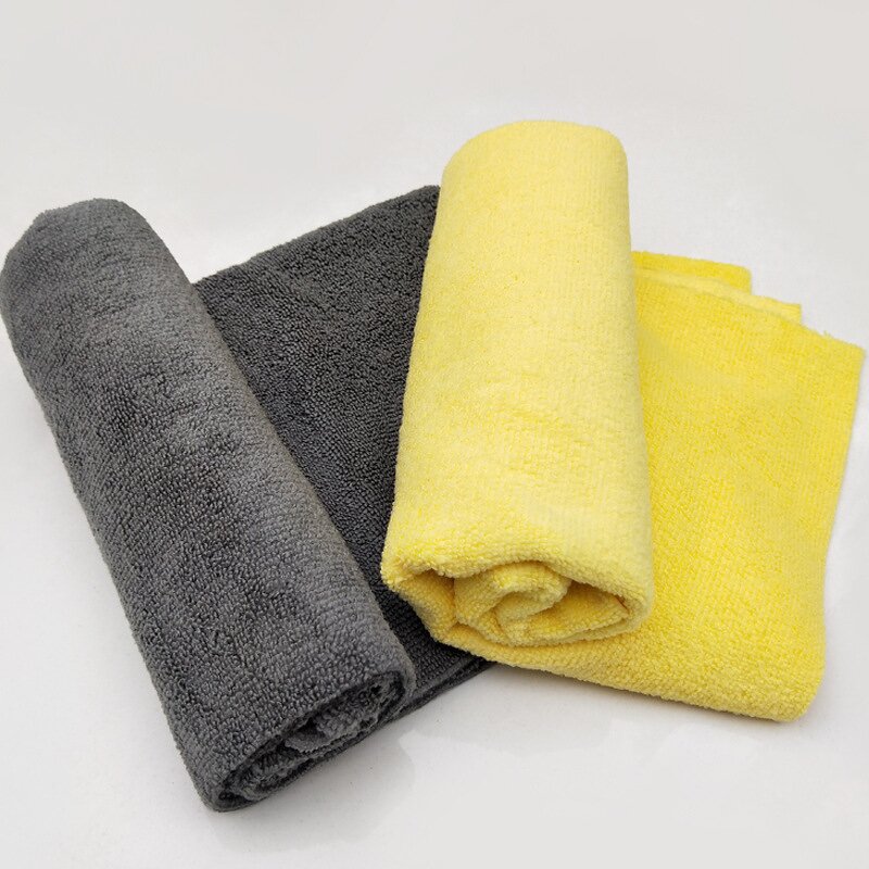 Car Washing Towel Manufacturer - 380gsm Grey and Yellow Microfiber Square Polishing Tool Wax Cloth Crystal Plated