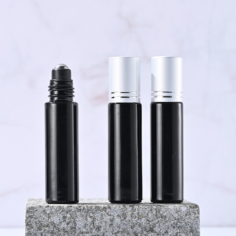 Glass Perfume Bottle Manufacturer - Stock 10ml Matte Black Crystal Roller Ball Small Living Round Cover Essential Oil Roll