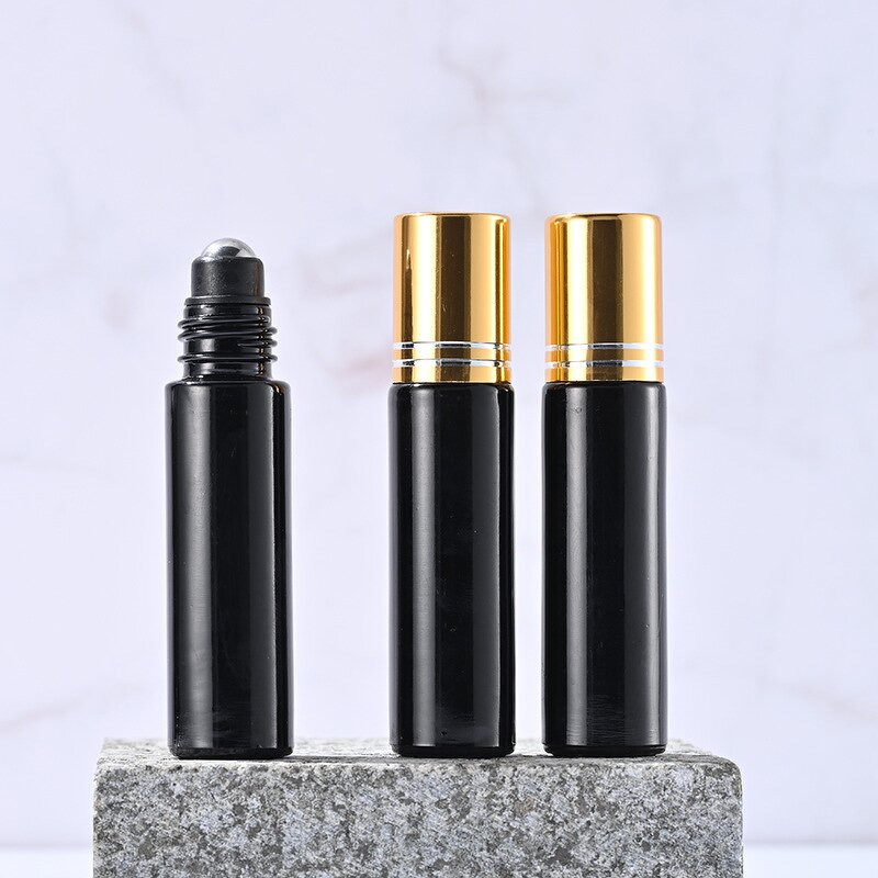 Glass Perfume Bottle Manufacturer - Stock 10ml Matte Black Crystal Roller Ball Small Living Round Cover Essential Oil Roll
