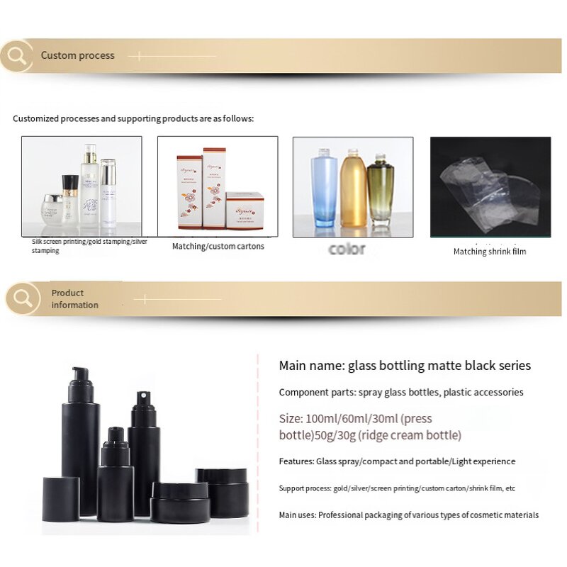 Cosmetic Face Cream Jars Manufacturer - Wholesale 10g 50g Matte Black 30ml 100ml Black Pump Spray Bottles Frosted Glass