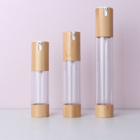 Lotion Cream Bottle Manufacturer - Stock U-Shaped 15/20/30ml Wood Emulsion Vacuum Press Type Airless Pump Bamboo with Logo