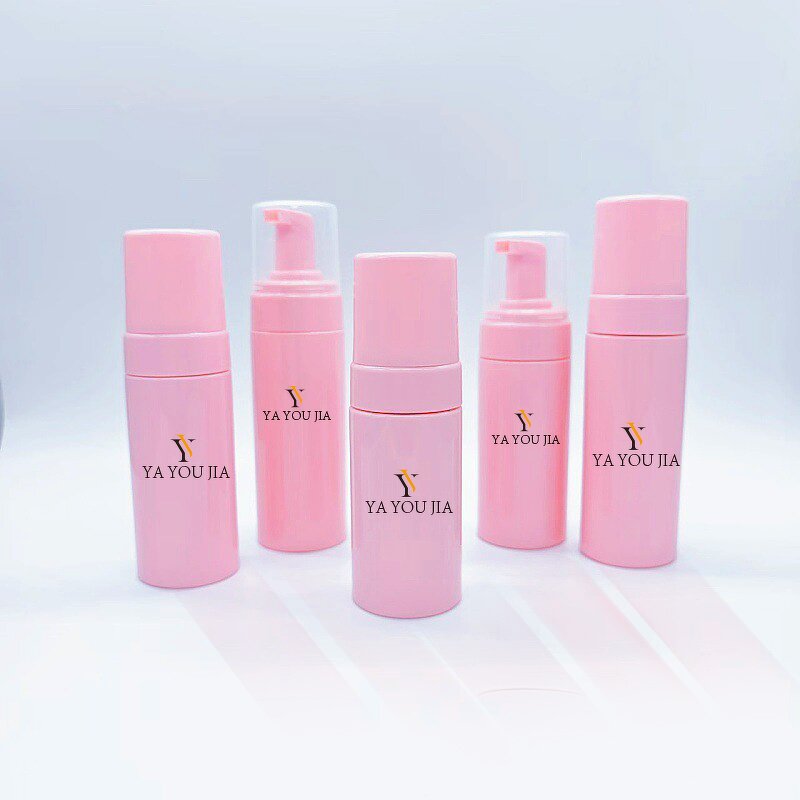 Face Wash Bottle Manufacturer - Luxury Pink Plastic With Foam Pump 100ml 150ml 200ml 3oz Cylinder Shape Screw Cap for