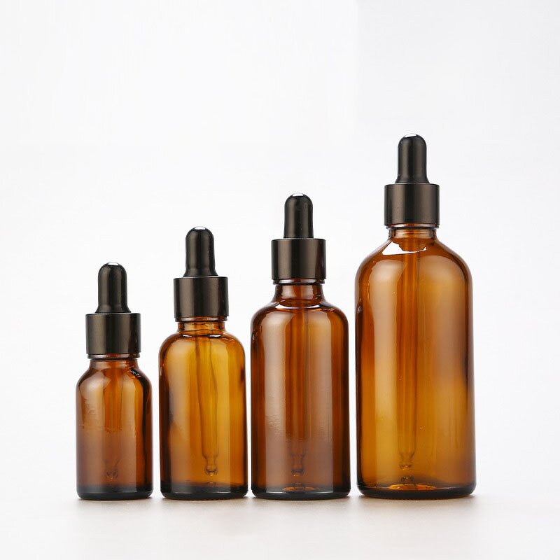 Glass Dropper Bottles Manufacturer - Wholesale Empty Round Flat 5ml to 100ml Amber Brown Tincture Glass Essential Oil