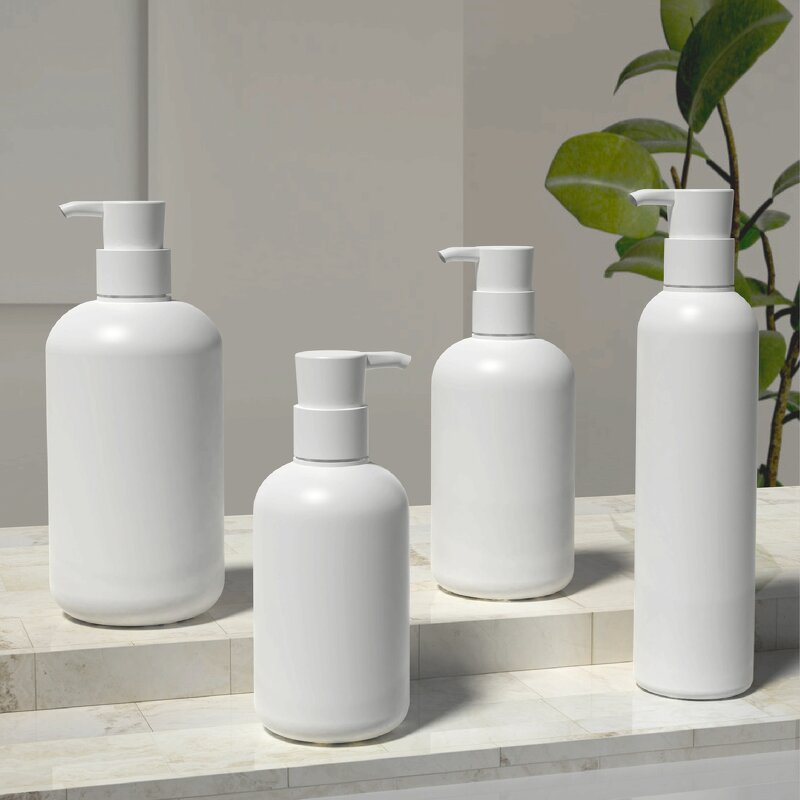 Wash Bottle Manufacturer - Stock 200ml 260ml 300ml 400ml 500ml HDPE Plush White Press Round Shoulder Dispenser Shampoo